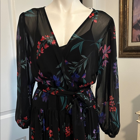 Calvin Klein Black Floral Long Sleeve Dress - Picture 4 of 12